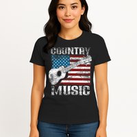American Flag Guitar Player Funny Country Music Lover Womens T-Shirt