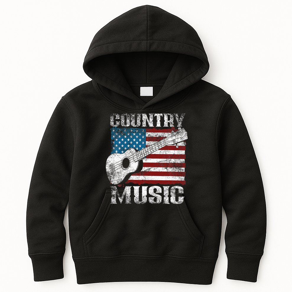 American Flag Guitar Player Funny Country Music Lover Kids Hoodie
