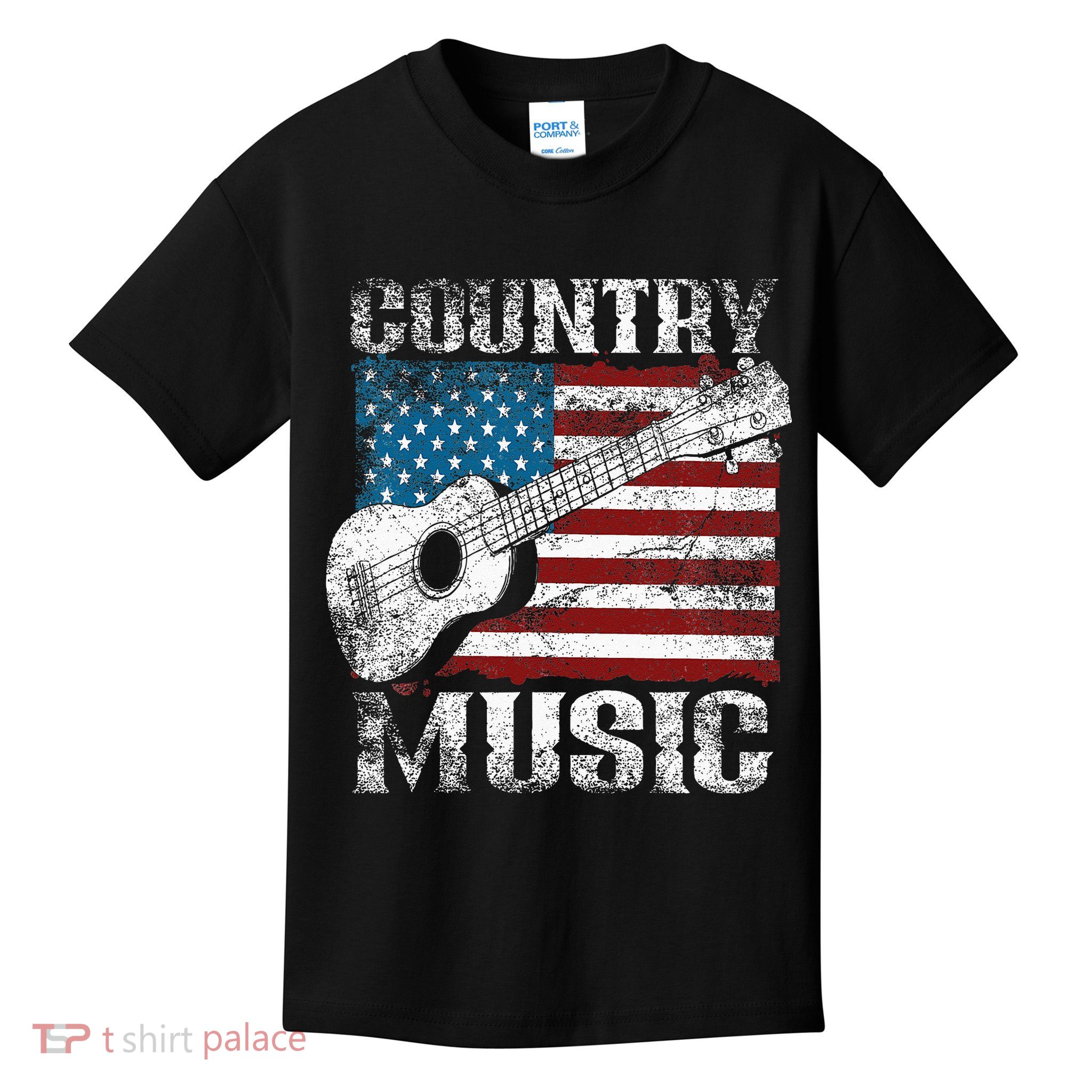 American Flag Guitar Player Funny Country Music Lover Kids T-Shirt
