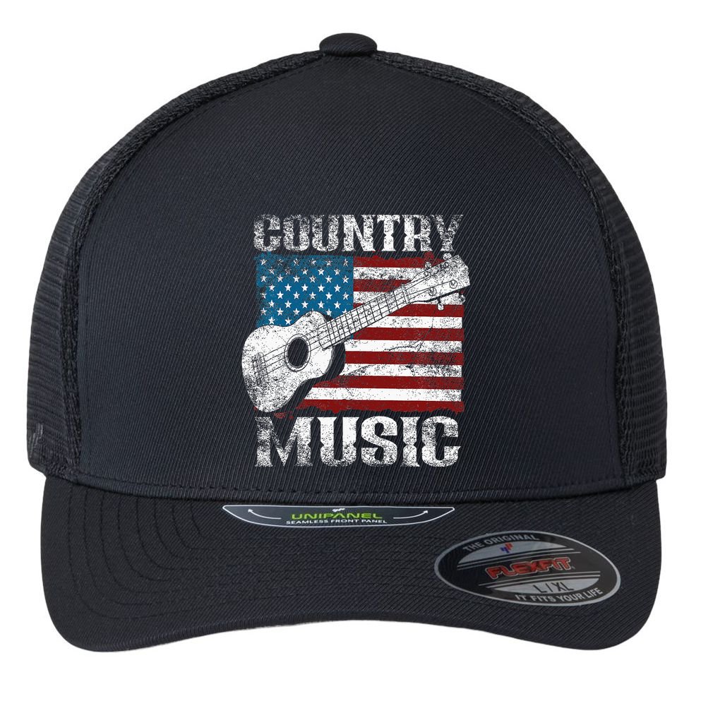 American Flag Guitar Player Funny Country Music Lover Flexfit Unipanel Trucker Cap