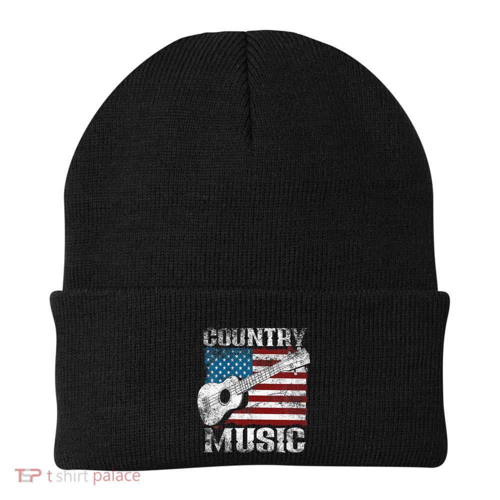 American Flag Guitar Player Funny Country Music Lover Beanie