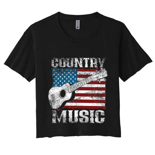 American Flag Guitar Player Funny Country Music Lover Crop Top