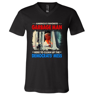 Americas Favorite Garbage Man Here To Clean Up The Democrats Mess Trump 2024 V-Neck T-Shirt