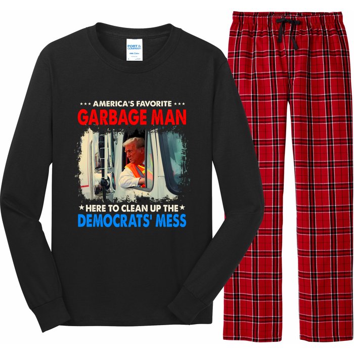 Americas Favorite Garbage Man Here To Clean Up The Democrats Mess Trump 2024 Long Sleeve Pajama Set