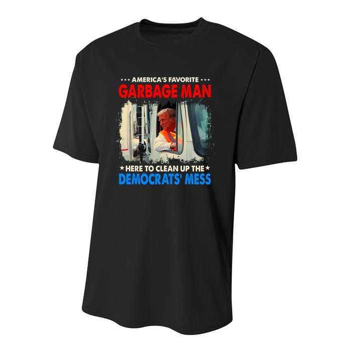 Americas Favorite Garbage Man Here To Clean Up The Democrats Mess Trump 2024 Youth Performance Sprint T-Shirt