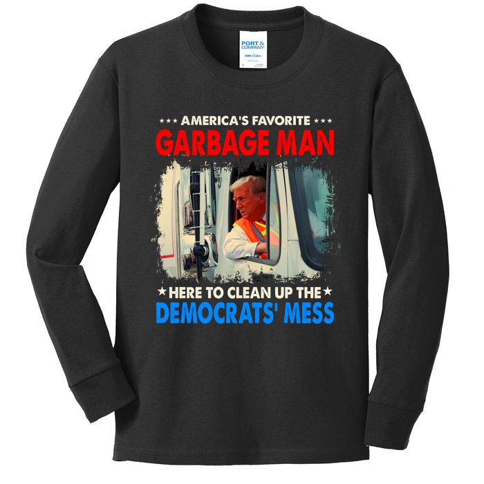 Americas Favorite Garbage Man Here To Clean Up The Democrats Mess Trump 2024 Kids Long Sleeve Shirt