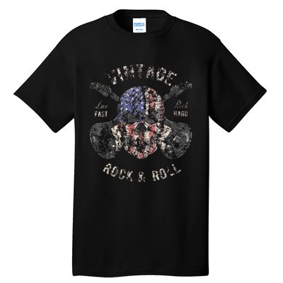 American Flag Guitar Vintage Rock and Roll Skull Guitarist  Tall T-Shirt