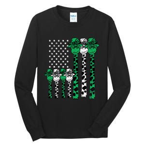 American Flag Giraffe St Patricks Day Funny Animal Shamrock Tall Long Sleeve T-Shirt