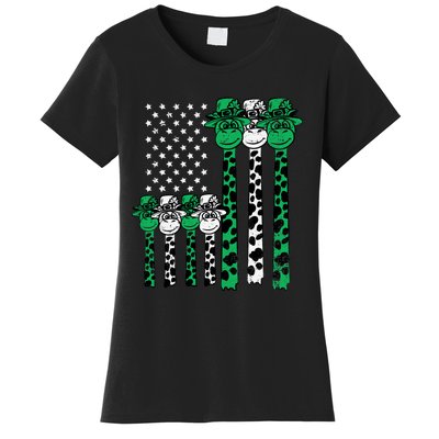 American Flag Giraffe St Patricks Day Funny Animal Shamrock Women's T-Shirt