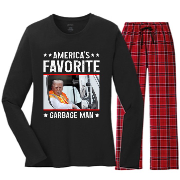 AmericaS Favorite Garbage Man Funny Trump Garbage Truck Women's Long Sleeve Flannel Pajama Set 