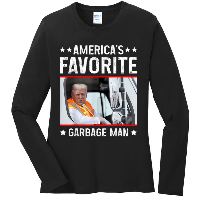 AmericaS Favorite Garbage Man Funny Trump Garbage Truck Ladies Long Sleeve Shirt