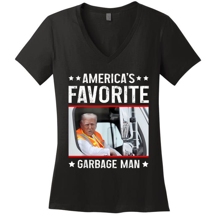 AmericaS Favorite Garbage Man Funny Trump Garbage Truck Women's V-Neck T-Shirt