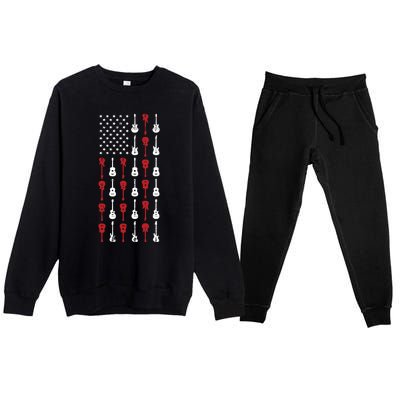 American Flag Guitar 4th Of July Vintage Patriotic Guitarist Premium Crewneck Sweatsuit Set