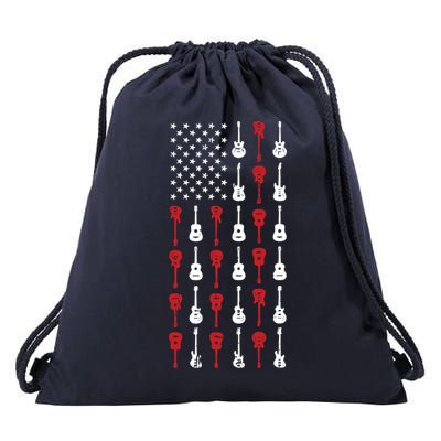 American Flag Guitar 4th Of July Vintage Patriotic Guitarist Drawstring Bag