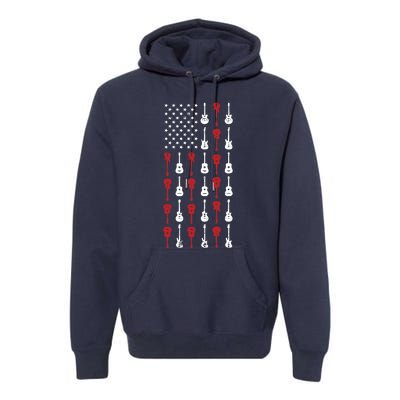 American Flag Guitar 4th Of July Vintage Patriotic Guitarist Premium Hoodie