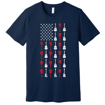 American Flag Guitar 4th Of July Vintage Patriotic Guitarist Premium T-Shirt
