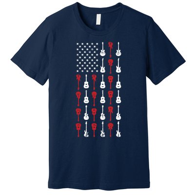 American Flag Guitar 4th Of July Vintage Patriotic Guitarist Premium T-Shirt