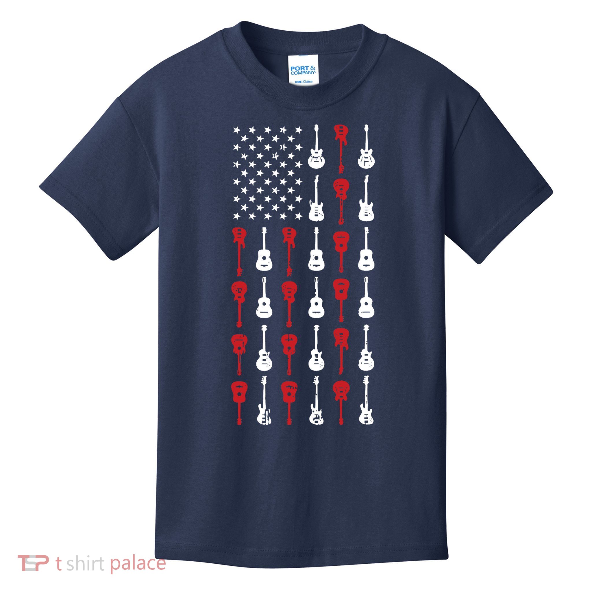 American Flag Guitar 4th Of July Vintage Patriotic Guitarist Kids T-Shirt