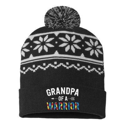 Autism Family Grandpa Of A Warrior Autism Awareness USA-Made Snowflake Beanie