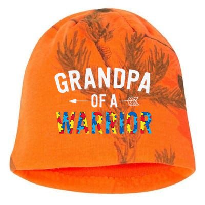 Autism Family Grandpa Of A Warrior Autism Awareness Kati - Camo Knit Beanie