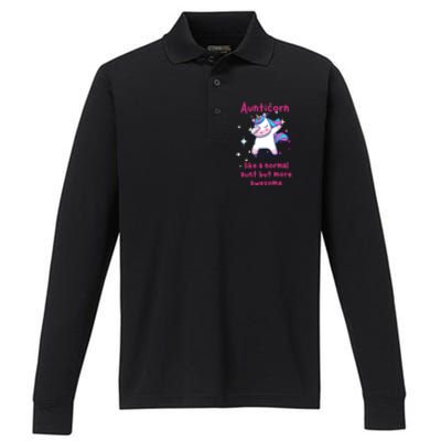 Aunticorn Funny Gift Performance Long Sleeve Polo