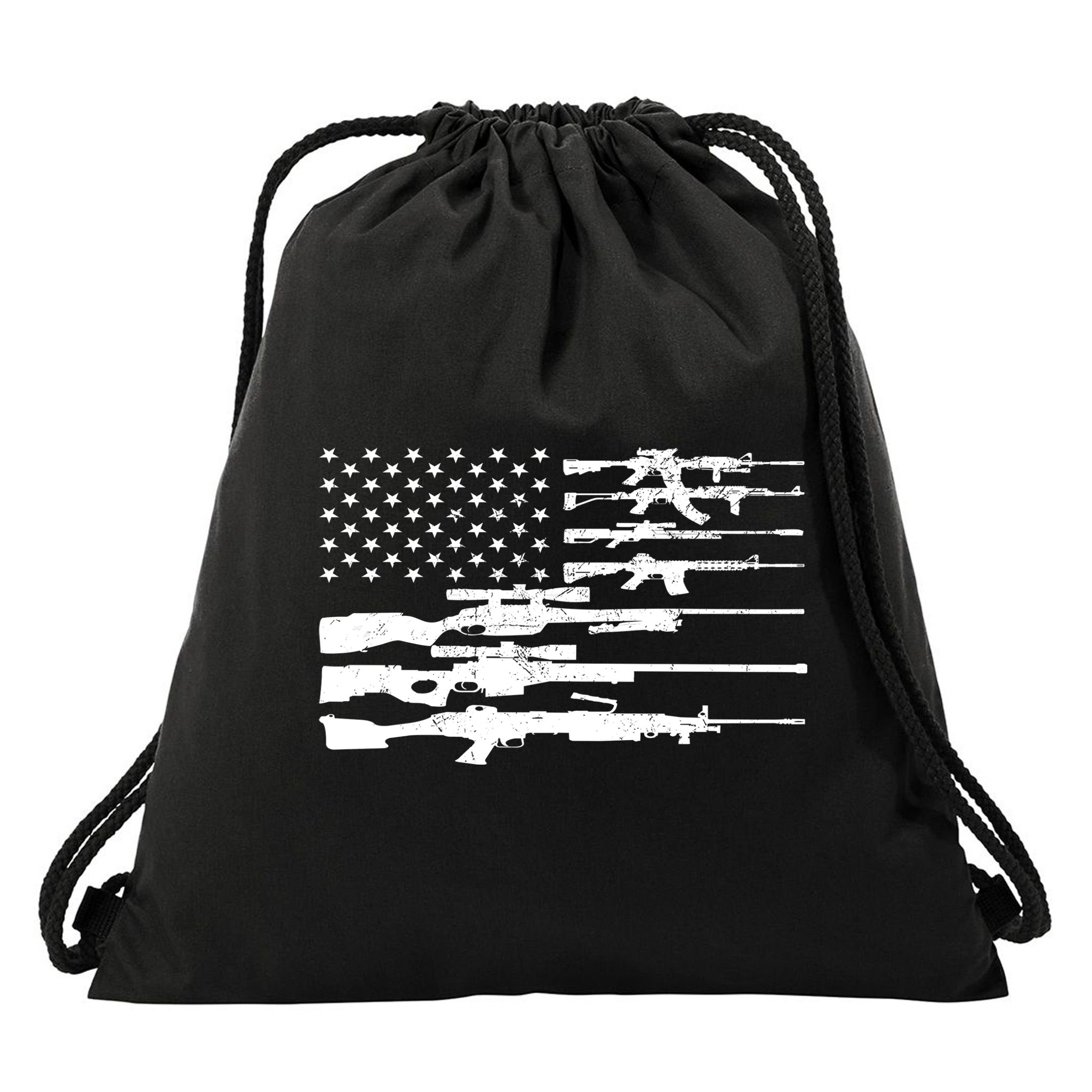 American Flag Gun Patriot Drawstring Bag