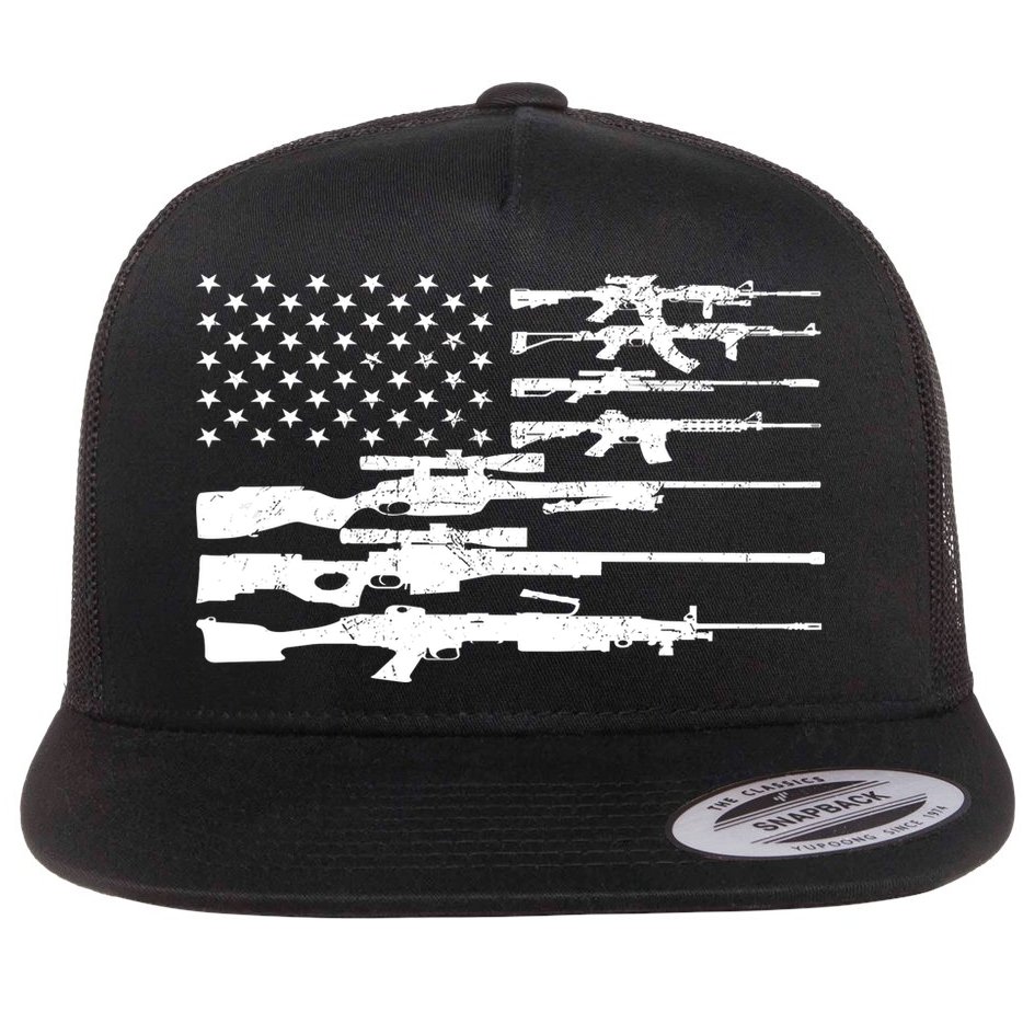 American Flag Gun Patriot Flat Bill Trucker Hat