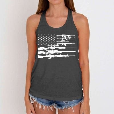 American Flag Gun Patriot Women's Knotted Racerback Tank