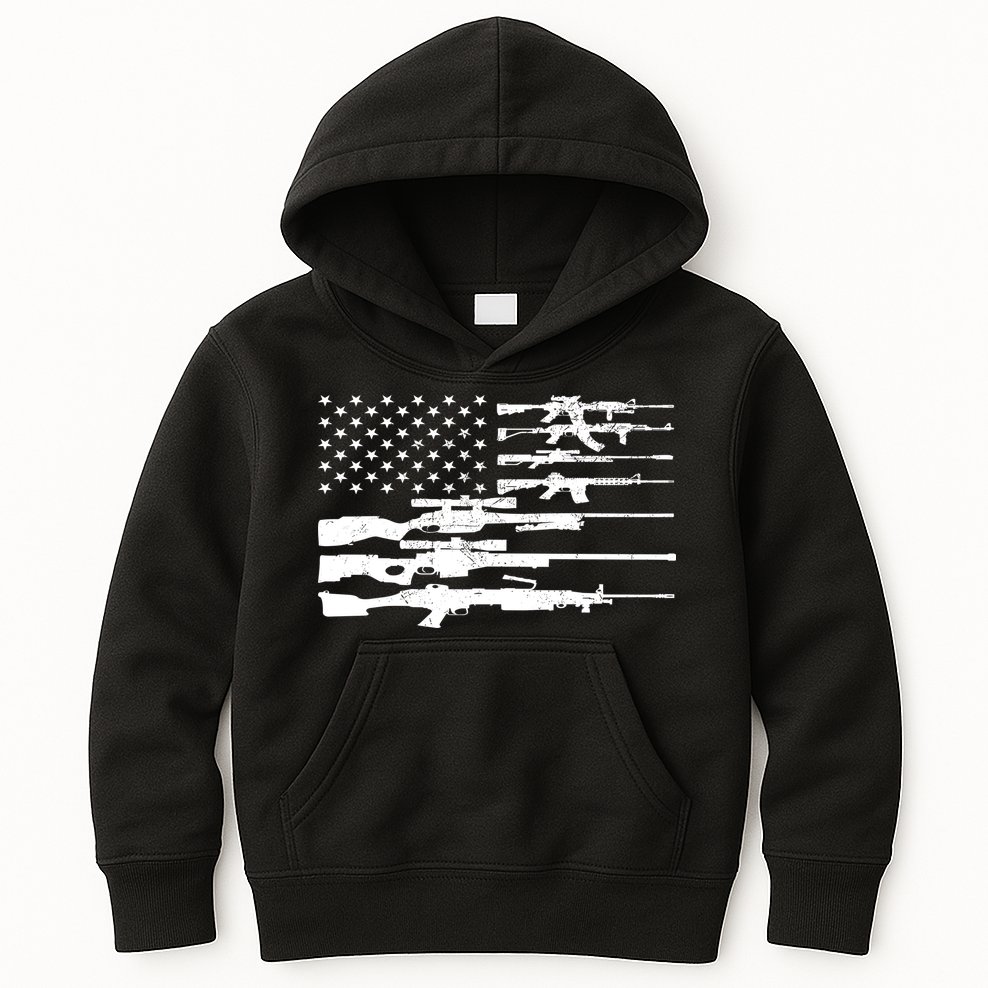 American Flag Gun Patriot Kids Hoodie