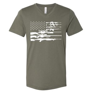 American Flag Gun Patriot V-Neck T-Shirt