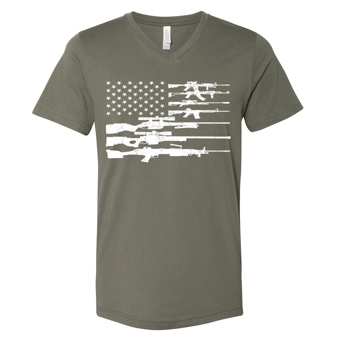 American Flag Gun Patriot V-Neck T-Shirt