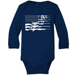 American Flag Gun Patriot Baby Long Sleeve Bodysuit