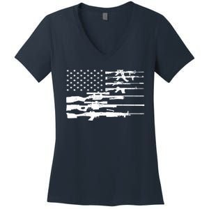 American Flag Gun Patriot Women's V-Neck T-Shirt