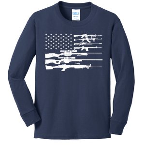 American Flag Gun Patriot Kids Long Sleeve Shirt