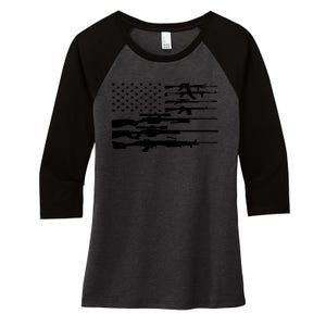 American Flag Gun Patriot Women's Tri-Blend 3/4-Sleeve Raglan Shirt