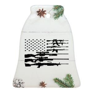 American Flag Gun Patriot Ceramic Bell Ornament