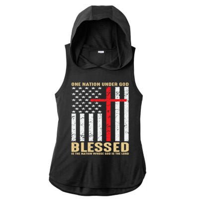 American Flag Gift One Nation Under God Great Gift Ladies PosiCharge Tri-Blend Wicking Draft Hoodie Tank