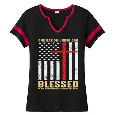 American Flag Gift One Nation Under God Great Gift Ladies Halftime Notch Neck Tee