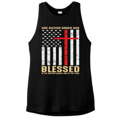 American Flag Gift One Nation Under God Great Gift Ladies PosiCharge Tri-Blend Wicking Tank