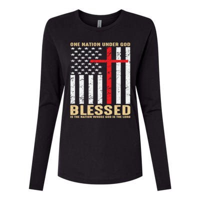 American Flag Gift One Nation Under God Great Gift Womens Cotton Relaxed Long Sleeve T-Shirt