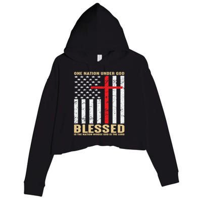 American Flag Gift One Nation Under God Great Gift Crop Fleece Hoodie