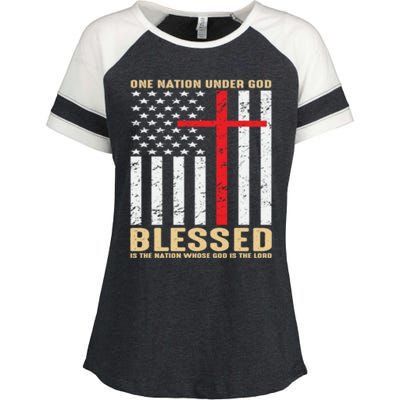 American Flag Gift One Nation Under God Great Gift Enza Ladies Jersey Colorblock Tee