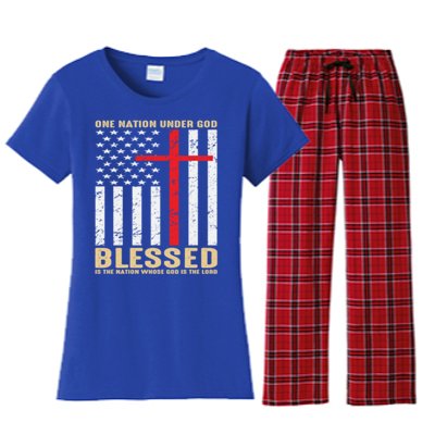 American Flag Gift One Nation Under God Great Gift Women's Flannel Pajama Set