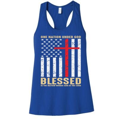 American Flag Gift One Nation Under God Great Gift Women's Racerback Tank