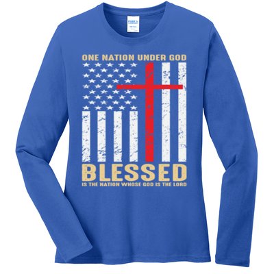 American Flag Gift One Nation Under God Great Gift Ladies Long Sleeve Shirt