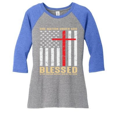 American Flag Gift One Nation Under God Great Gift Women's Tri-Blend 3/4-Sleeve Raglan Shirt