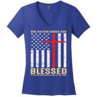 American Flag Gift One Nation Under God Great Gift Women's V-Neck T-Shirt