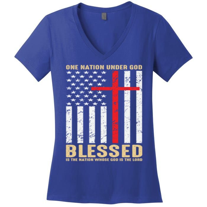 American Flag Gift One Nation Under God Great Gift Women's V-Neck T-Shirt