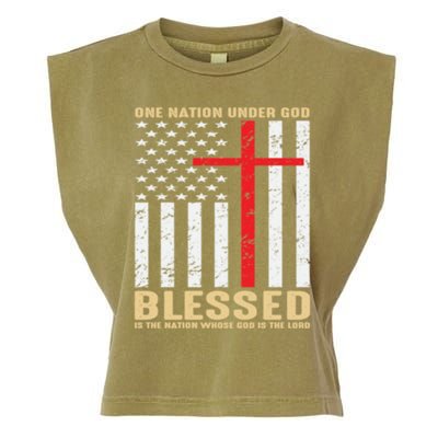 American Flag Gift One Nation Under God Great Gift Garment-Dyed Women's Muscle Tee