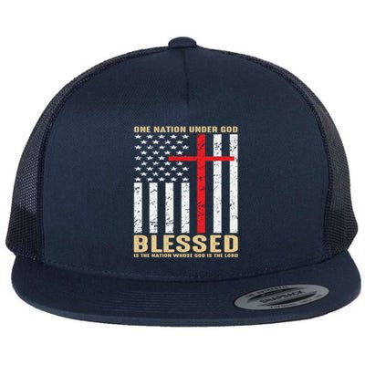 American Flag Gift One Nation Under God Great Gift Flat Bill Trucker Hat